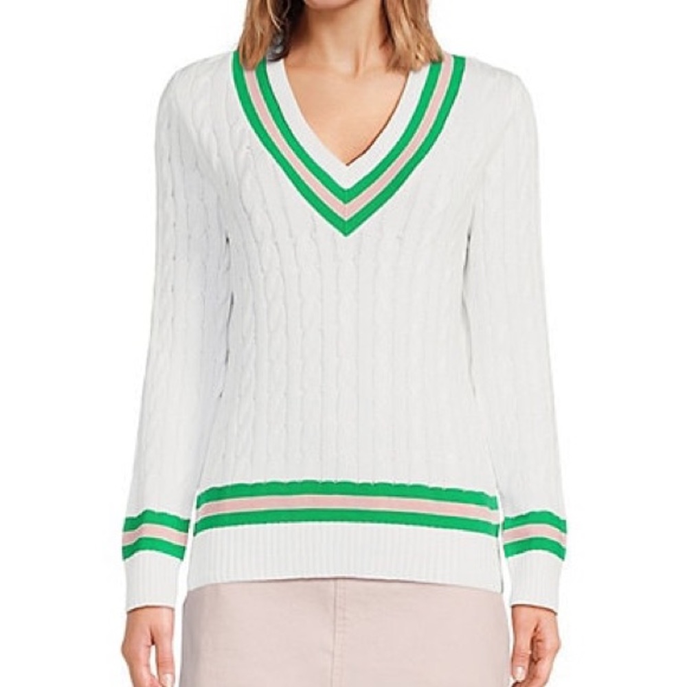 Lilly Pulitzer White Cable-Knit V-Neck Brockton Sweater